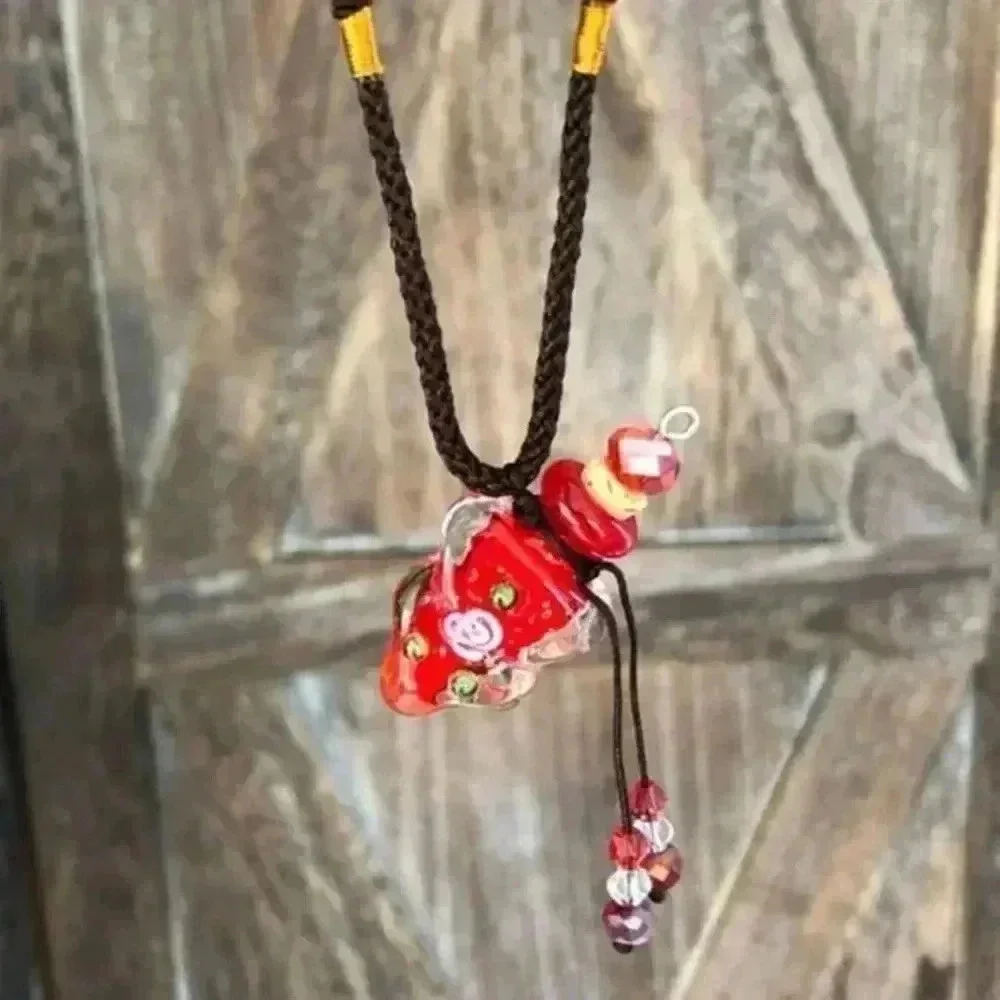 Cherry Red Handmade Murano Glass Perfume Oil Bottle Vile Urn Necklace NWT